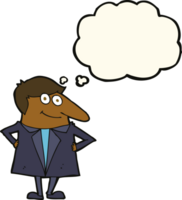 cartoon happy man in suit with thought bubble png