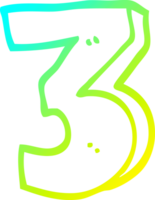 cold gradient line drawing of a cartoon number three png