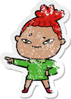 distressed sticker of a cartoon woman png