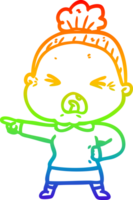 rainbow gradient line drawing of a cartoon angry old woman png