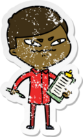 distressed sticker of a cartoon angry man png