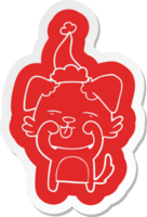 quirky cartoon  sticker of a dog rubbing eyes wearing santa hat png