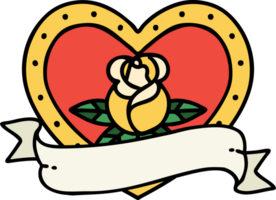 tatoeëren in traditioneel stijl van een hart roos en banier png