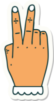 sticker of a hand raising two fingers gesture png