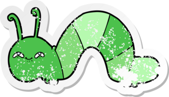 distressed sticker of a cartoon happy caterpillar png