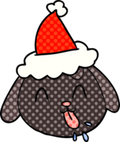 hand drawn comic book style illustration of a dog face wearing santa hat png