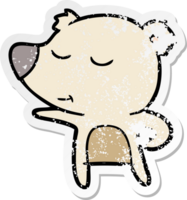 distressed sticker of a happy cartoon bear pointing png