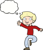 cartoon excited boy dancing with thought bubble png