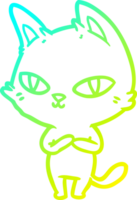 cold gradient line drawing of a cartoon cat staring png