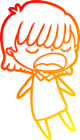 warm gradient line drawing of a cartoon woman talking loudly png