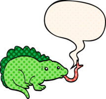 desenho animado lagarto com discurso bolha dentro quadrinho livro estilo png