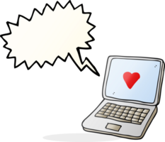 hand drawn speech bubble cartoon laptop computer with heart symbol on screen png