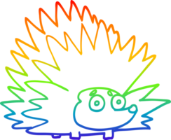 rainbow gradient line drawing of a cartoon spiky hedgehog png