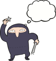 tekenfilm Ninja met gedachte bubbel png