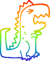 rainbow gradient line drawing of a cartoon roaring t rex png