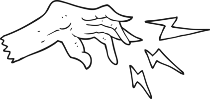 hand drawn black and white cartoon hand casting spell png