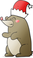 main tiré dessin animé ours portant Noël chapeau png