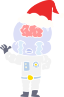 hand- getrokken vlak kleur illustratie van een groot hersenen buitenaards wezen huilen vervelend de kerstman hoed png