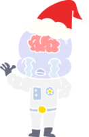 main tiré plat Couleur illustration de une gros cerveau extraterrestre pleurs portant Père Noël chapeau png