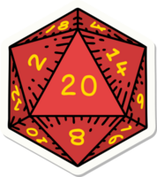 sticker of a natural 20 D20 dice roll png