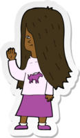 sticker of a cartoon girl with pony shirt waving png