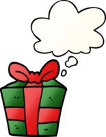 cartoon present with thought bubble in smooth gradient style png