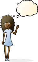 cartoon happy woman waving with thought bubble png