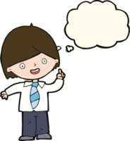 cartoon school boy answering question with thought bubble png