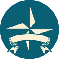 tattoo style icon with banner of a star symbol png