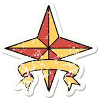 worn old sticker with banner of a star png