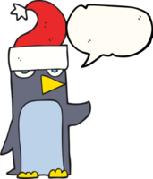 hand- getrokken toespraak bubbel tekenfilm pinguïn in Kerstmis hoed png