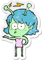 distressed sticker of a cartoon alien girl png