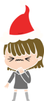 hand drawn flat color illustration of a girl regretting a mistake wearing santa hat png