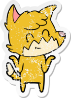 distressed sticker of a cartoon friendly fox png