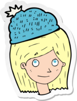 sticker of a cartoon woman wearing winter hat png