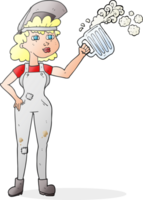 hand drawn cartoon hard working woman with beer png