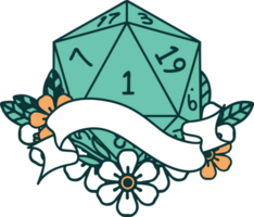 estilo de tatuaje retro natural uno d20 tirada de dados png