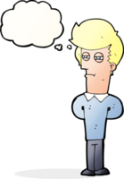 cartoon jaded man with thought bubble png