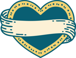 imagem de estilo de tatuagem icônica de um coração e banner png