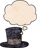 cartoon top hat with thought bubble in grunge texture style png