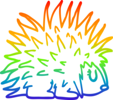 rainbow gradient line drawing of a cartoon spiky hedgehog png