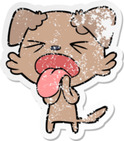 distressed sticker of a cartoon disgusted dog png