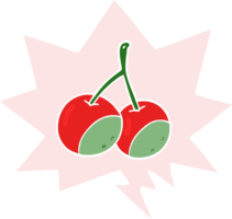 cartoon cherries with speech bubble in retro style png