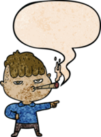 dibujos animados hombre de fumar con habla burbuja en retro textura estilo png