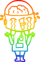 rainbow gradient line drawing of a cartoon crying robot shrugging shoulders in confusion png