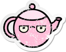 distressed sticker of a cute cartoon teapot png