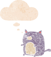 dessin animé chat avec pensée bulle dans grunge affligé rétro texturé style png