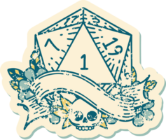 estilo de tatuaje retro natural uno d20 tirada de dados png