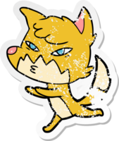 distressed sticker of a clever cartoon fox png