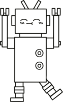 line drawing cartoon of a happy robot png